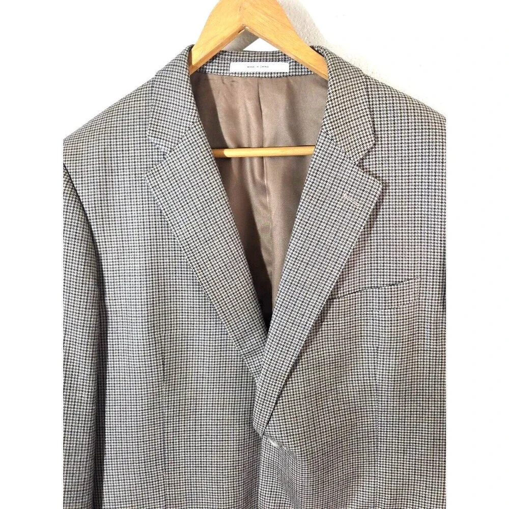 John W Nordstrom Mens 44L Sport Coat Blazer Silk Wool Houndstooth Brown 2 Btn